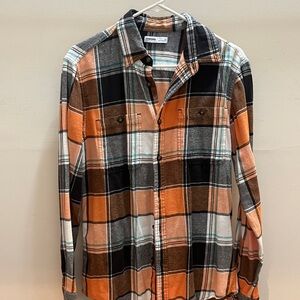 Sonoma Men's Casual Plaid Shirt - Orange, Black, White